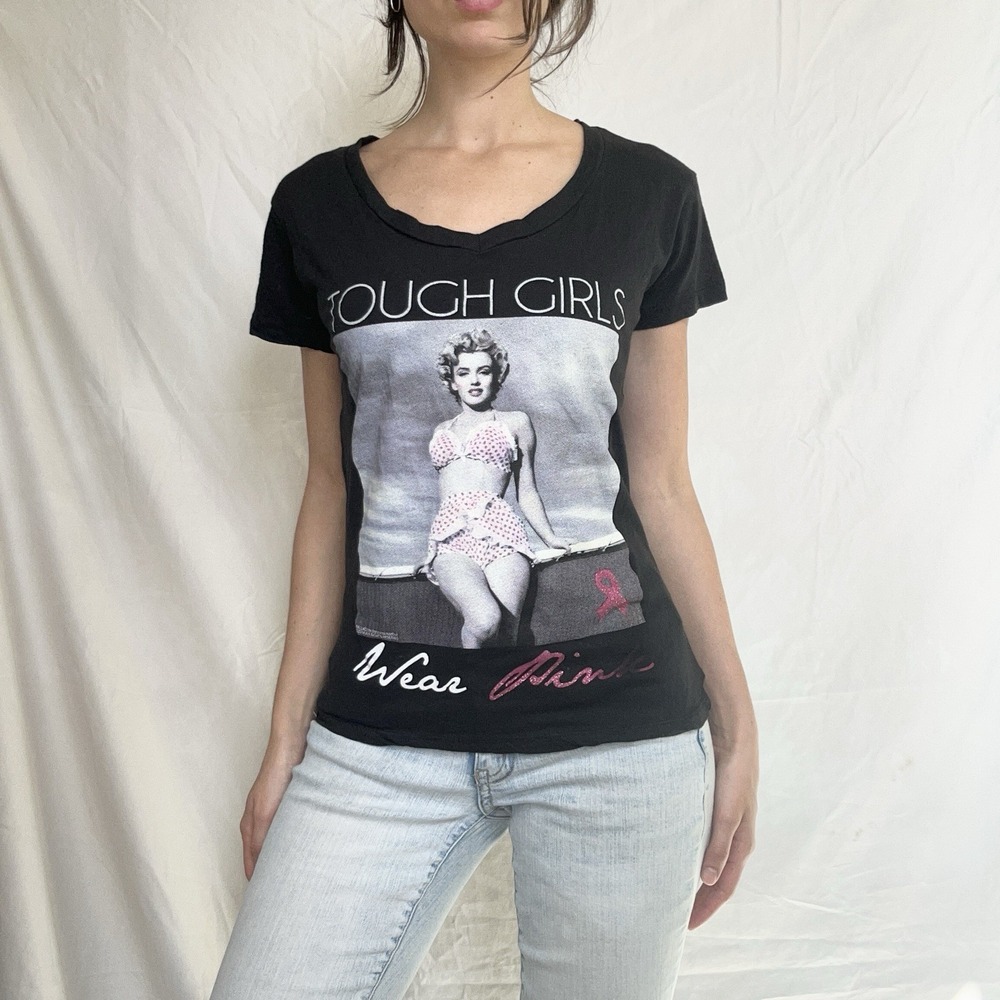 Marilyn Monroe Tough Girls Wear Pink Graphic Tee Y2K Grunge Pinup